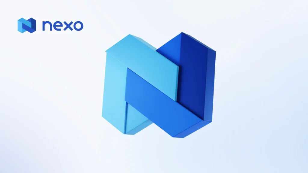 Logo with blue tones against a light background with the name "nexo".